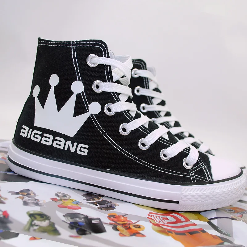 Bigbang СТИЛЬ обувь G-Dragon ручная роспись парусиновая обувь женские специализированные светящиеся кроссовки высокая обувь для подростков