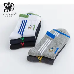 5 пар/лот Для мужчин Носки для девочек хлопок экипажа Socken вышитые полосатый Для Мужчин's Бег Повседневное Pier мужской поло Бизнес Носки для