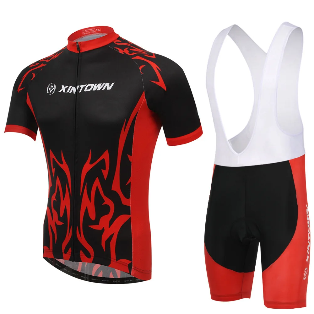 

Cycling Set Men Summer Short Sleeve and Bib Shotrs New Red Black Quick Dry Bicycle Set Road MTB Riding Bike Clothing Ciclismo