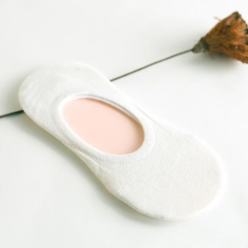 Хлопковые носки для женщин, повседневные однотонные черные, белые, серые, розовые, оранжевые короткие носки, женские нескользящие силиконовые носки - Цвет: White 1 Pack