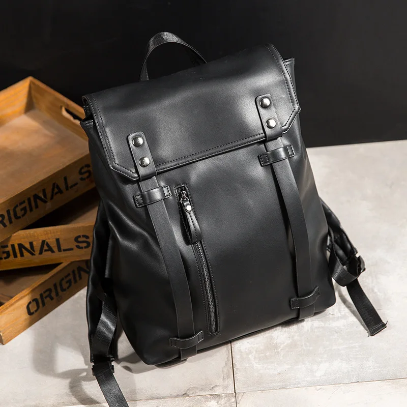 

Men Leather Backpack Large Capacity Straps Buckled Trendy Travel Bag Cross-Border New Style Soft Pu Shoulder Bag Male Large Bags