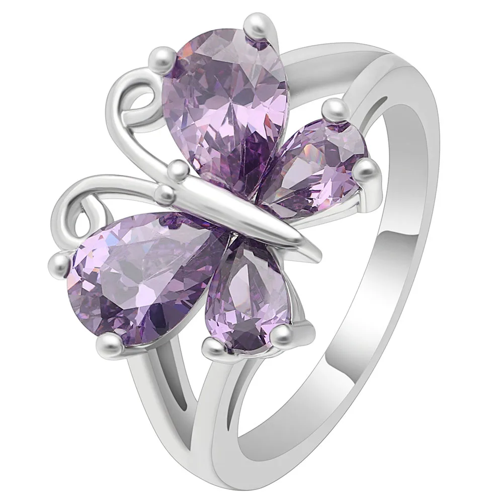 Hainon Luxury Purple Cz Crystal Butterfly Rings for Women Jewelry