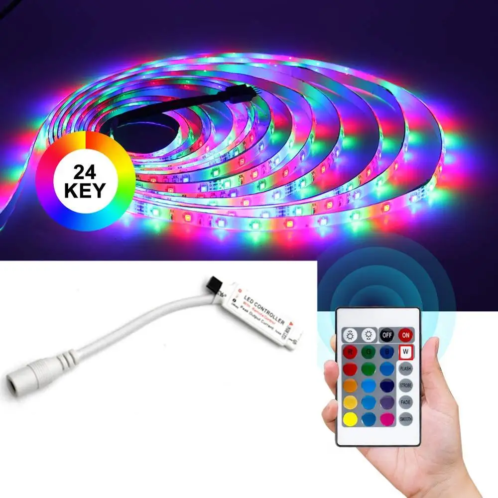 

SMD 2835 LED Strip Light 5M 300LED Light RGB Leds Tape Diode Ribbon Flexible Remote Controller DC 12V Power Adapter Set