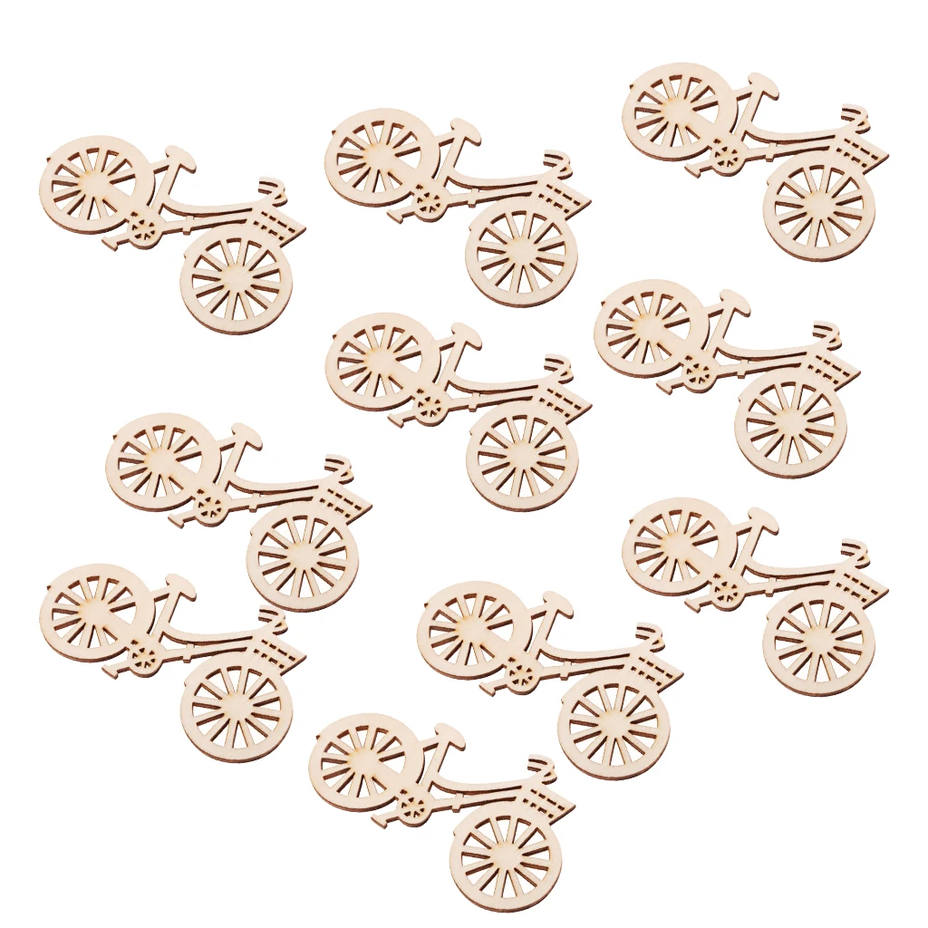 10pcs 90x53mm Natural Bicycle Cut Wood Shapes Wooden Embellishment for DIY Scrapbooking Wedding Party Home Decoration Ornaments