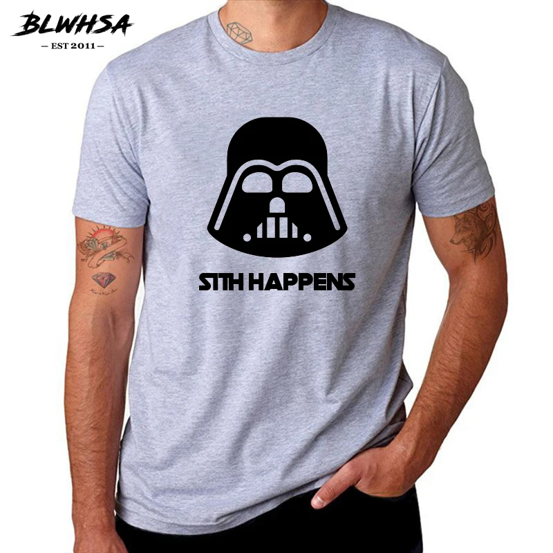 

BLWHSA Sith Happens Printed T Shirt Men Fashion Short Sleeve 100% Cotton Hip Hop T-shirt Summer Cool Popular Slogan Tees