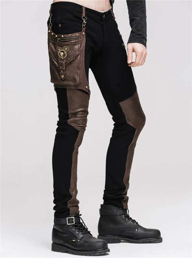 Стимпанк мужские зимние длинные брюки с высокой талией брюки мужские повседневные облегающие черные коричневые колготки для мужчин