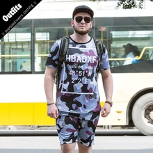 Летние Для мужчин спортивная одежда камуфляжные комплекты Спортивный костюм Для мужчин пиджаки кофты+ Шорты Штаны Повседневное Уличная Камуфляж комплекты с круглым вырезом Большие размеры