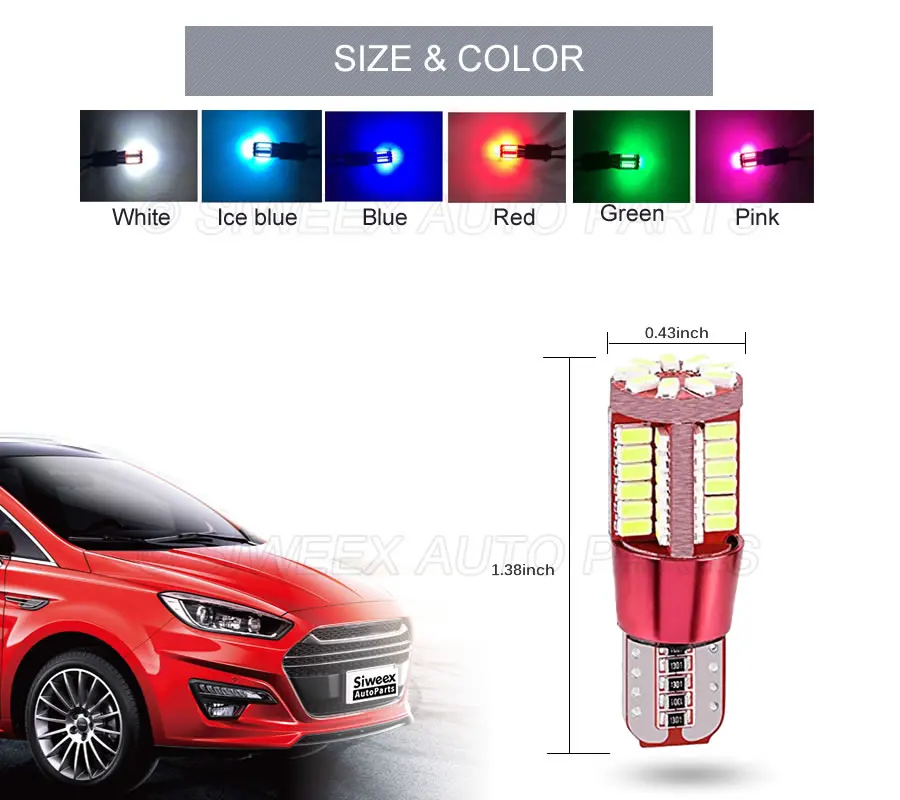 2 шт. светодиодный лампы семь Цвета T10 Canbus Error Free 57 SMD 4014 супер яркий Автомобильный светодиодный 12V для внутренняя Лицензия плиты парковка светильник