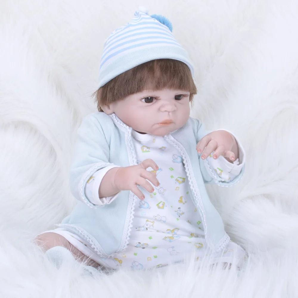 

55cm 22'' Full Body Silicone Vinyl Reborn Girl Baby Dolls with Light Blue Clothes Realistic Boneca Dolls Reborn