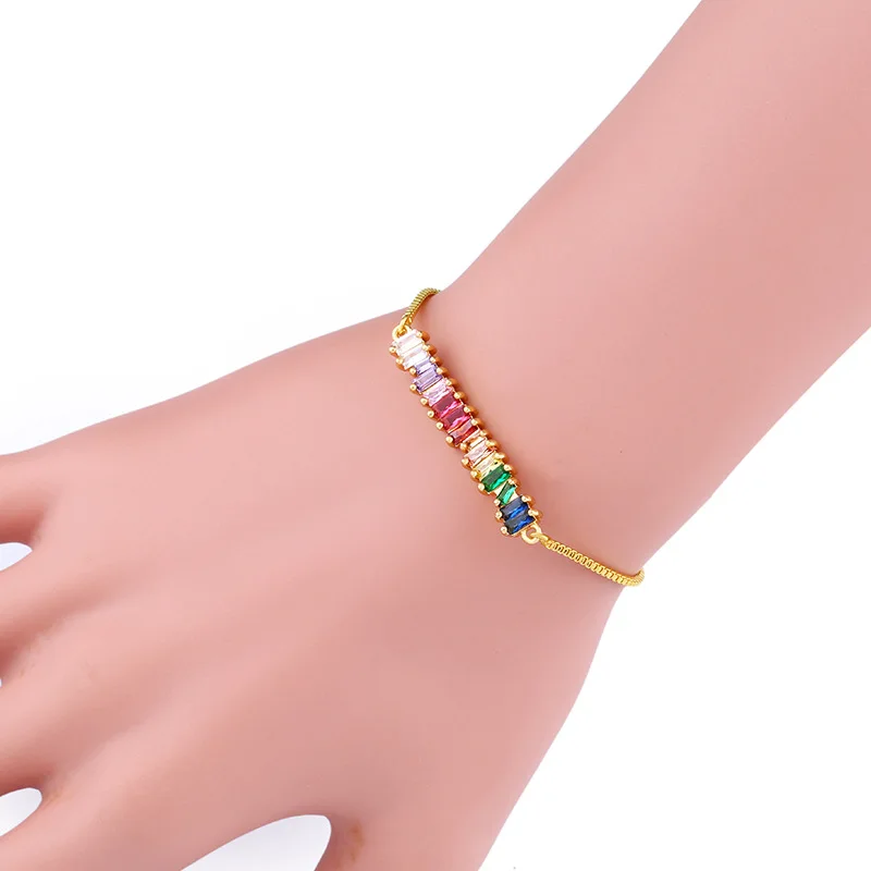Радуга бар CZ камни браслеты золото серебро Цвет Регулируемый кристаллический Цирконий Прямоугольник Бар браслеты для женщин