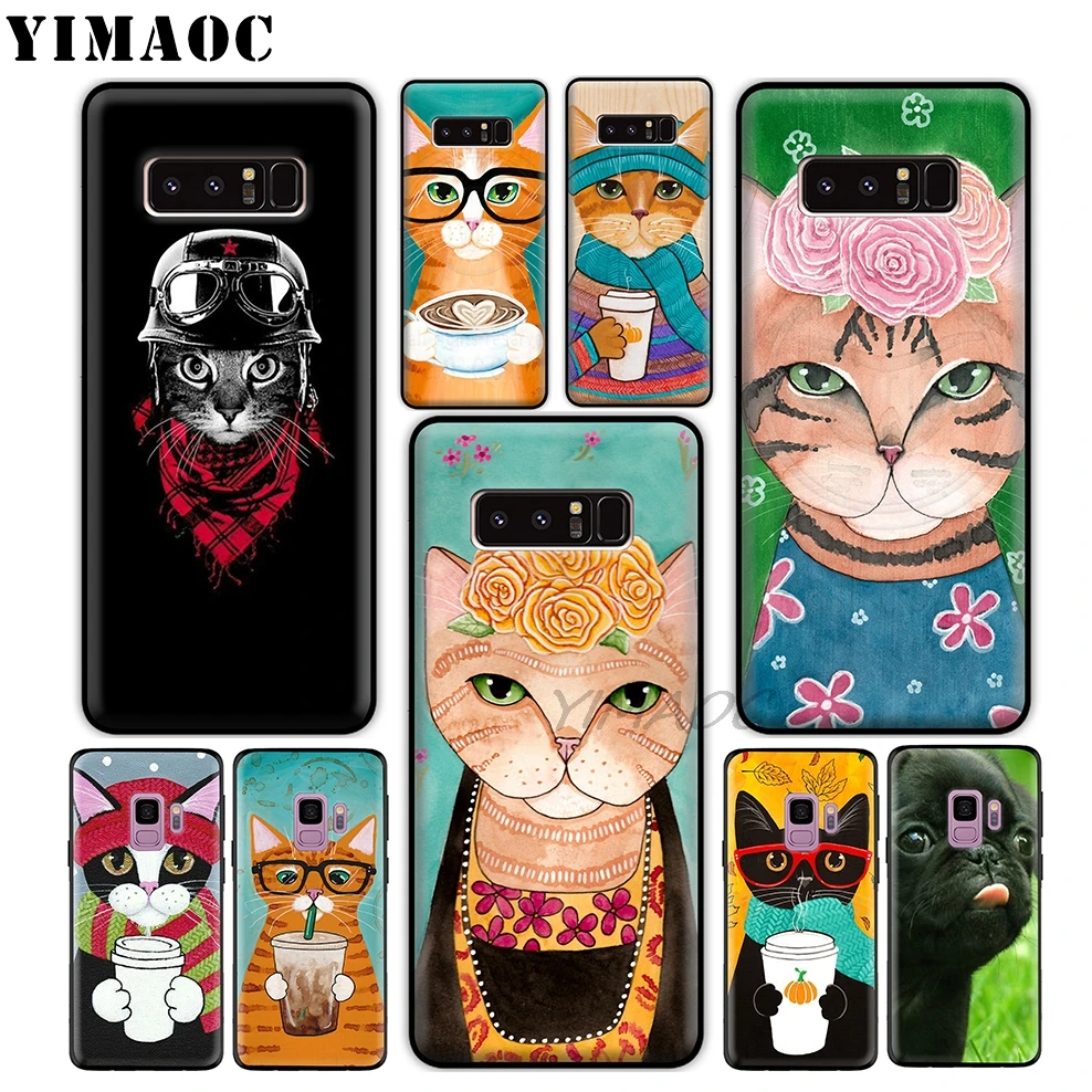 YIMAOC Cat And Coffee Pig Soft TPU Silicone Case for Samsung Galaxy S10 S10e S9 S8 Plus S7 S6 Edge &amp J6 |