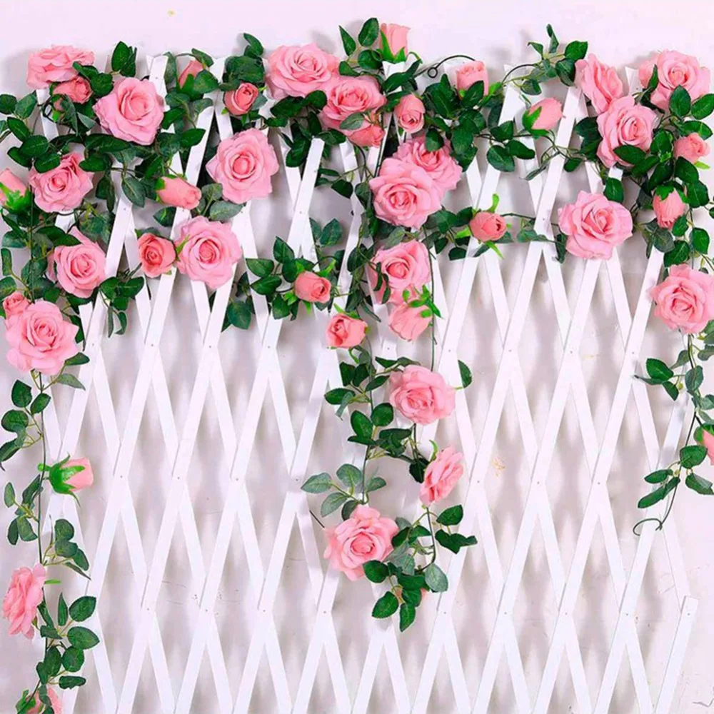 

Fake Silk Rose Ivy Vine Artificial Flowers String with Green Leaves For Home Wedding Christmas Decorations Hanging Garland Decor