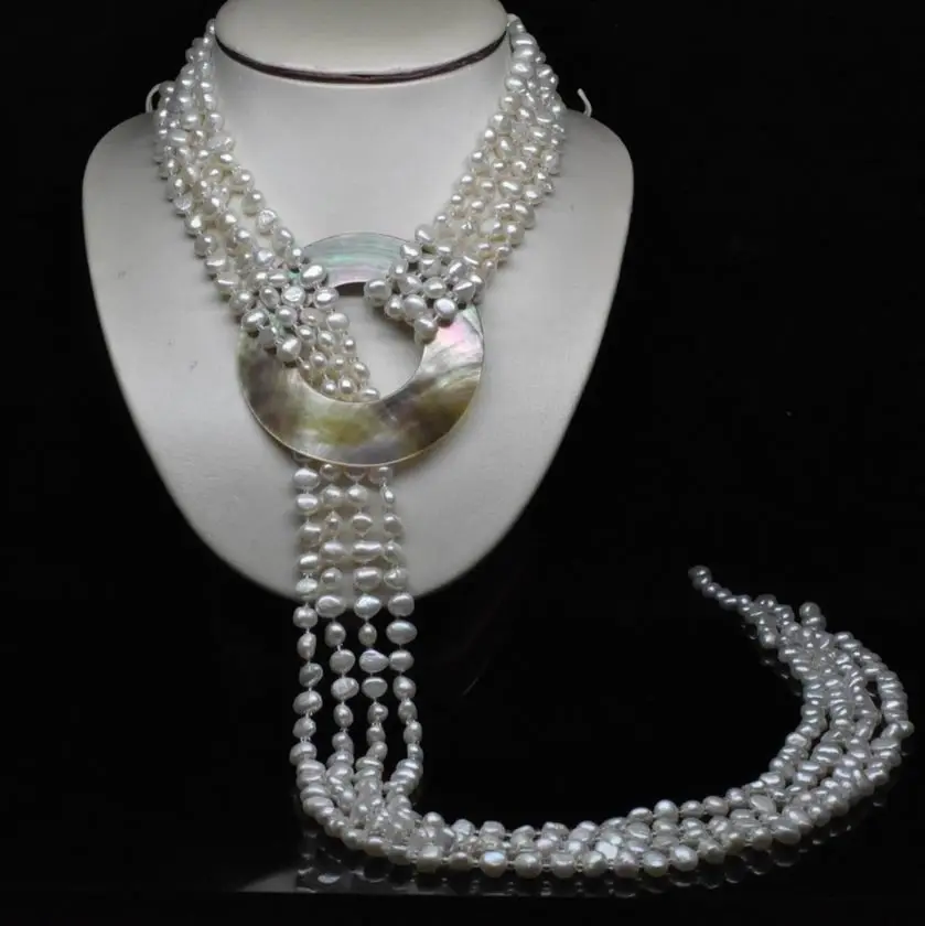 

shitou 001287 32" Natural 4- Row 5-6MM AAA White Baroque pearl Necklace