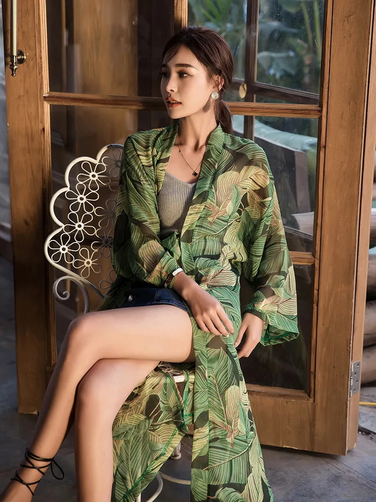 Runway Summer Fashion Women Floral Print Long Kimono Cardigan Long Sleeve Summer Blouse Blusas Bohemian Chiffon Vintage Kimono
