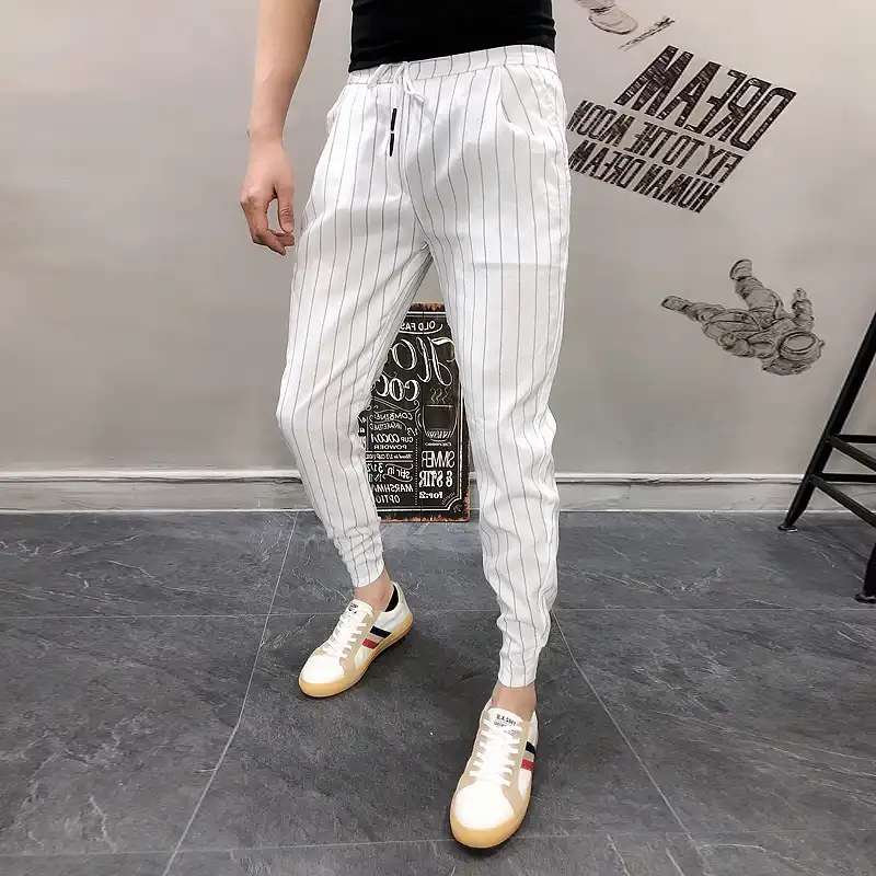 black and white striped trousers mens