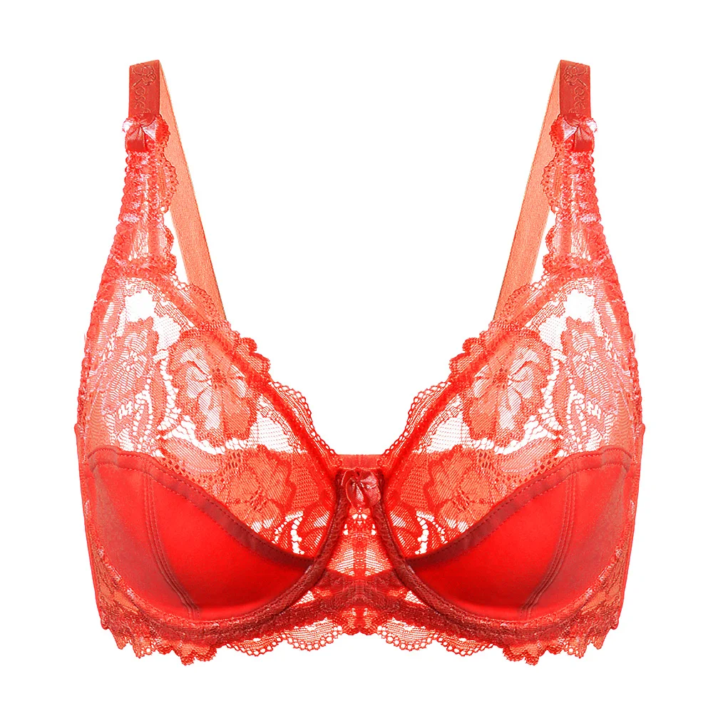 

YANDW Plus Size Women Lace Bra Lager Bosom See through Bralette Underwire Sexy Lingerie 36 38 40 42 44 46 C D E Cup