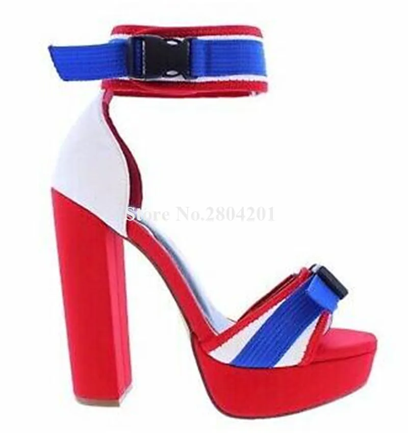 

Ladies Cute Fashion Open Toe Mixed-colors High Platform Chunky Heel Sandals Stripes Patchwork High Heel Sandals Dress Heels