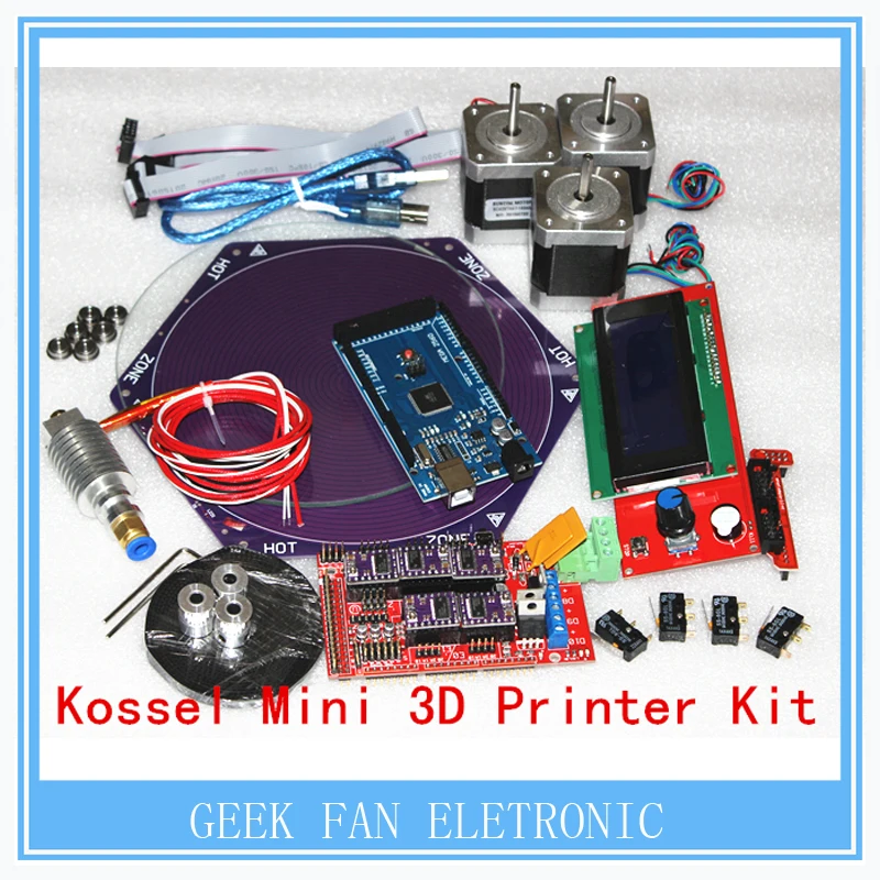 Kossel Mini 3D Printer Kit Borosilicate glass+ Kossel  HeatBed+LCD12864+Ramps1.4+Mega 2560+DRV 8825+Nema17 stepper motor+Dvr8825