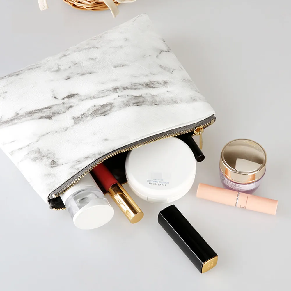 Marble White Pencilcase Pencil Bag Cosmetic Bag with Gold Zipper Fashion Handbags for Makeup Storage Change Holder Coin Wallets
