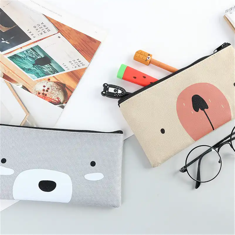 1 個 販売かわいい学生ペンケースかわいい動物小クマパターン学用品文房具ギフト筆箱鉛筆バッグ Aliexpress