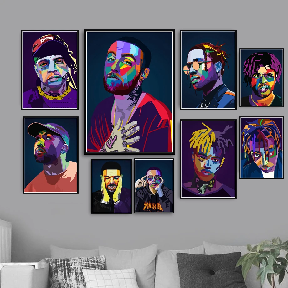 

Art Painting Mac Miller ASAP Kanye Juice WRLD Ski Mask Lil Peep Rap Stars Poster Prints Wall Pictures For Living Room Home Decor