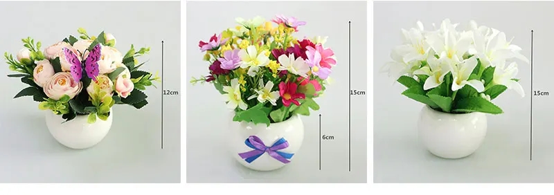 Flone Mini Artificial Small Potted Plants Silk Flower Simulation Flower Bonsai Home Wedding Party Decoration Fake Flowers (33)
