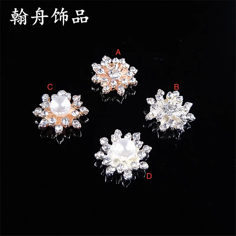 

10pc 17mm Gold color Alloy Material Fashion Imitation pearl Flower Charm crystal pendant for Wedding Head DIY handmade Jewelry