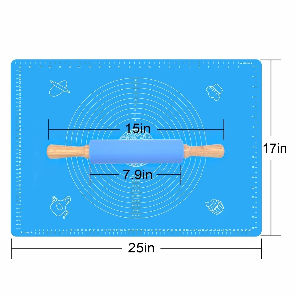 Facemile Silicone Rolling Pin Large Silicone Pastry Mat Baking