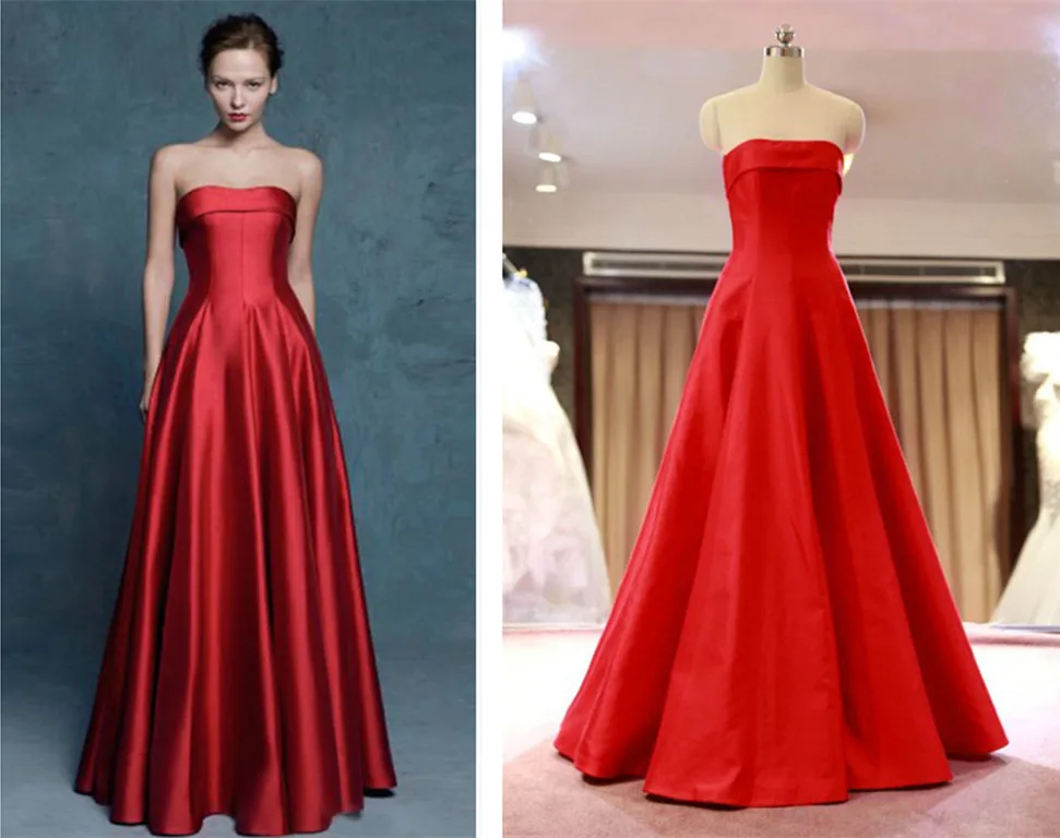

concise strapless vestido de festa Custom red satin long Prom dresses 2015 new Sexy a-line elegant Evening Dress Formal Gowns
