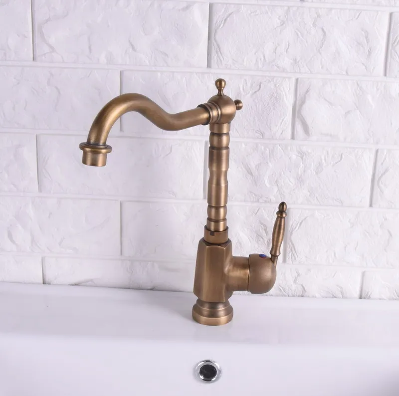 Vintage Retro Antique Brass Single Handle One Hole Bathroom Kitchen Basin Sink Faucet Mixer Tap Swivel Spout Deck Mounted msf113
