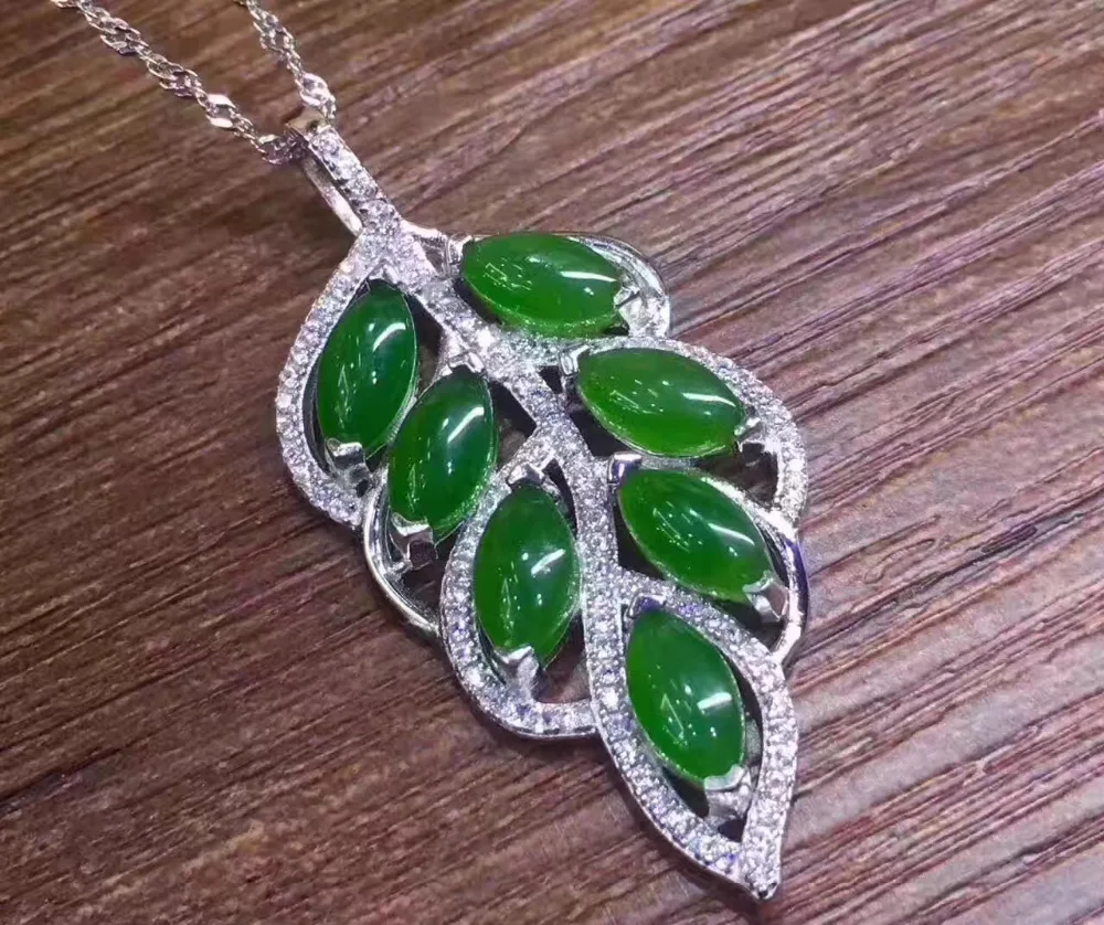 Naturel vert jasper gem pendentif naturel pierre gemme pendentif collier S925 argent élégant mode f