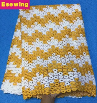 

Free Shipping! Yellow Color Embroidery African Cord Laces Swiss Guipure Lace Fabric with Beaded For Nigerian Wedding Dresses