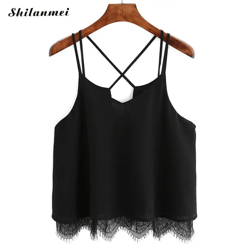 Buy Women Chiffon Lace crop tank tops 2017 Summer New