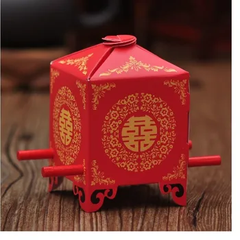 

200pcs New Creative Chinese Traditional Style Red Sedan Chair Wedding Favor Box Double Happiness Party Gift Favor Candy Box