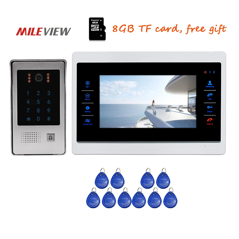 

Free Shipping 720P AHD 1200TVL 7" Screen Video Door Phone Intercom Unlock Record System Code Keypad RFID Access Doorbell Camera