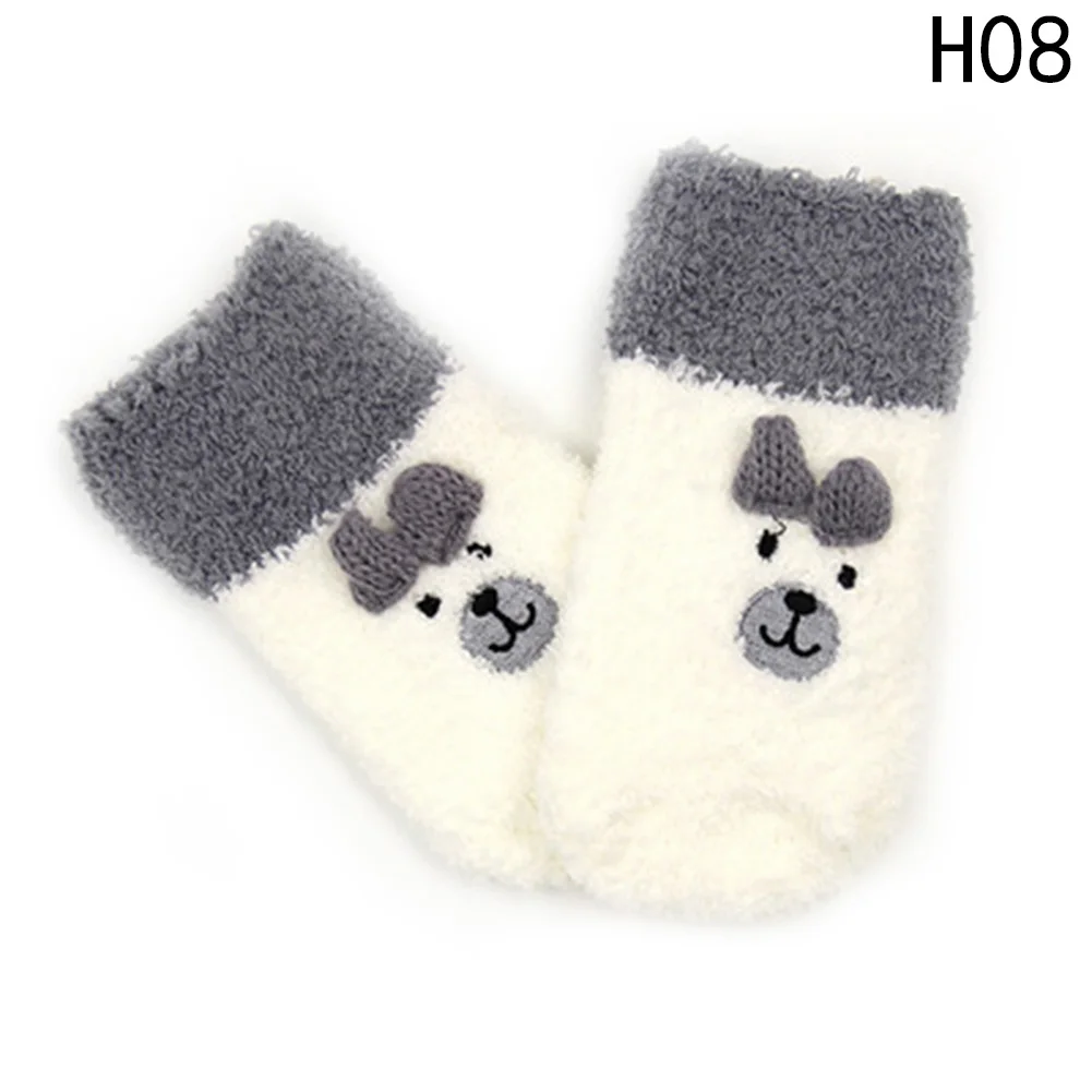 Теплые короткие носки для мальчиков и девочек; яркие носки для младенцев; детские носки–тапочки из бархата кораллового цвета; носки для семьи; зимняя рождественская одежда для детей - Цвет: H08