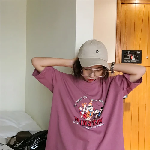 

Cartoon Character Printed Letter Basic All Match 2019 New Arrival Hot Sale Loose Street Female Women Short Sleeve T-shirts