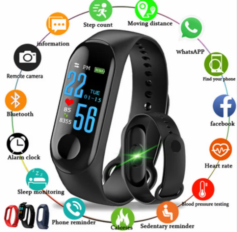 

Smart Band Watch Bracelet Wristband Fitness Tracker Blood Pressure HeartRate M3s