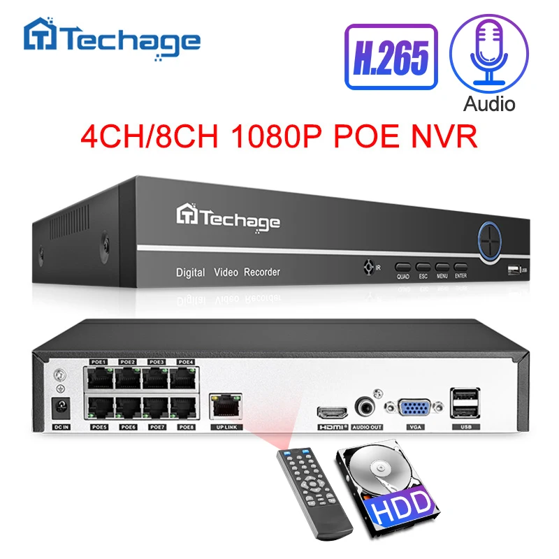 H.265 8CH 4CH 1080P 2.0MP 48 В POE NVR аудио запись Сетевой Видео Регистратор для ONVIF POE ip-камера система видеонаблюдения