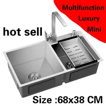 Квартира 304 нержавеющая сталь Многофункциональная кухня ручная раковина двойной паз сделать блюда Горячая 680x380 мм