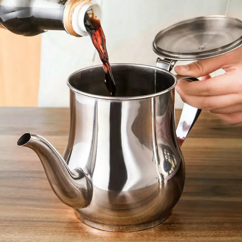 Pot Leakproof Dustproof Oil Can Gravy Boats Cook Tool Sauce Stainless Steel Storage capacity: 13oz 18oz 24oz 32oz | Дом и сад