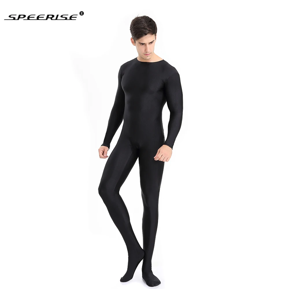 

SPEERISE Adult Black Full Body Zentai Spandex Footed Skinny Tight Jumpsuits for Women Cosplay Unitard Men Halloween Costumes