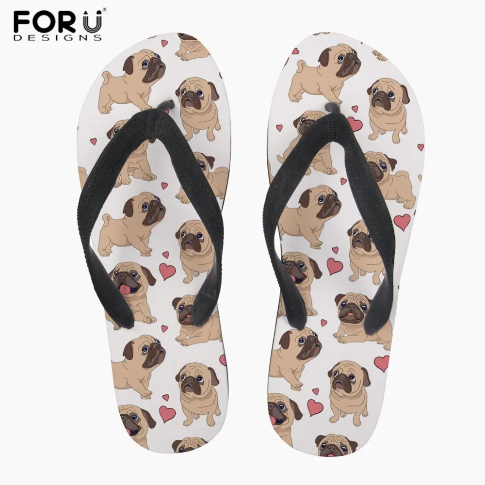 FORUDESIGNS/женские летние пляжные шлепанцы с изображением мопса женские вьетнамки на
