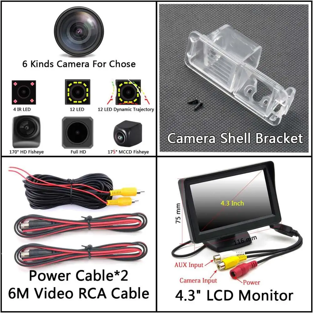 175 градусов MCCD рыбий глаз 12LED HD камера заднего вида для Volkswagen VW Golf 6 VI Polo V(6R) хэтчбек Magotan автомобильный парковочный монитор - Название цвета: Camera 4.3 inch LCD