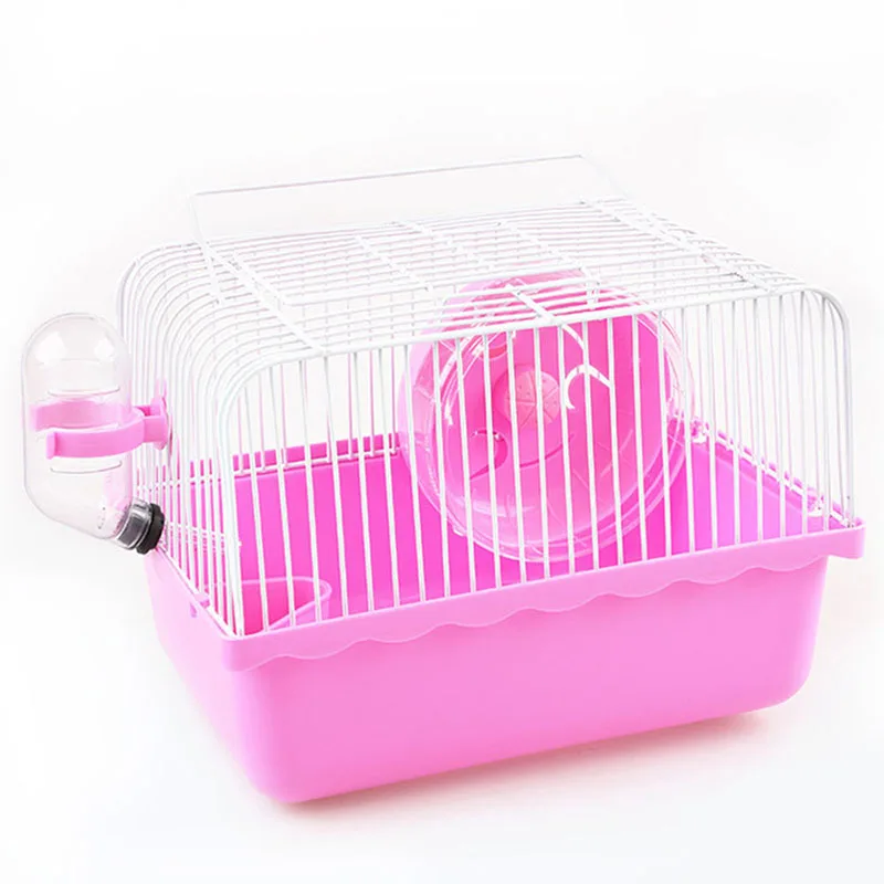 Клетка для хомяка с беговым колесом, бутылка для воды, миска для еды, переносная переноска для домашних животных, домашние Принадлежности для домашних животных - Цвет: Pink
