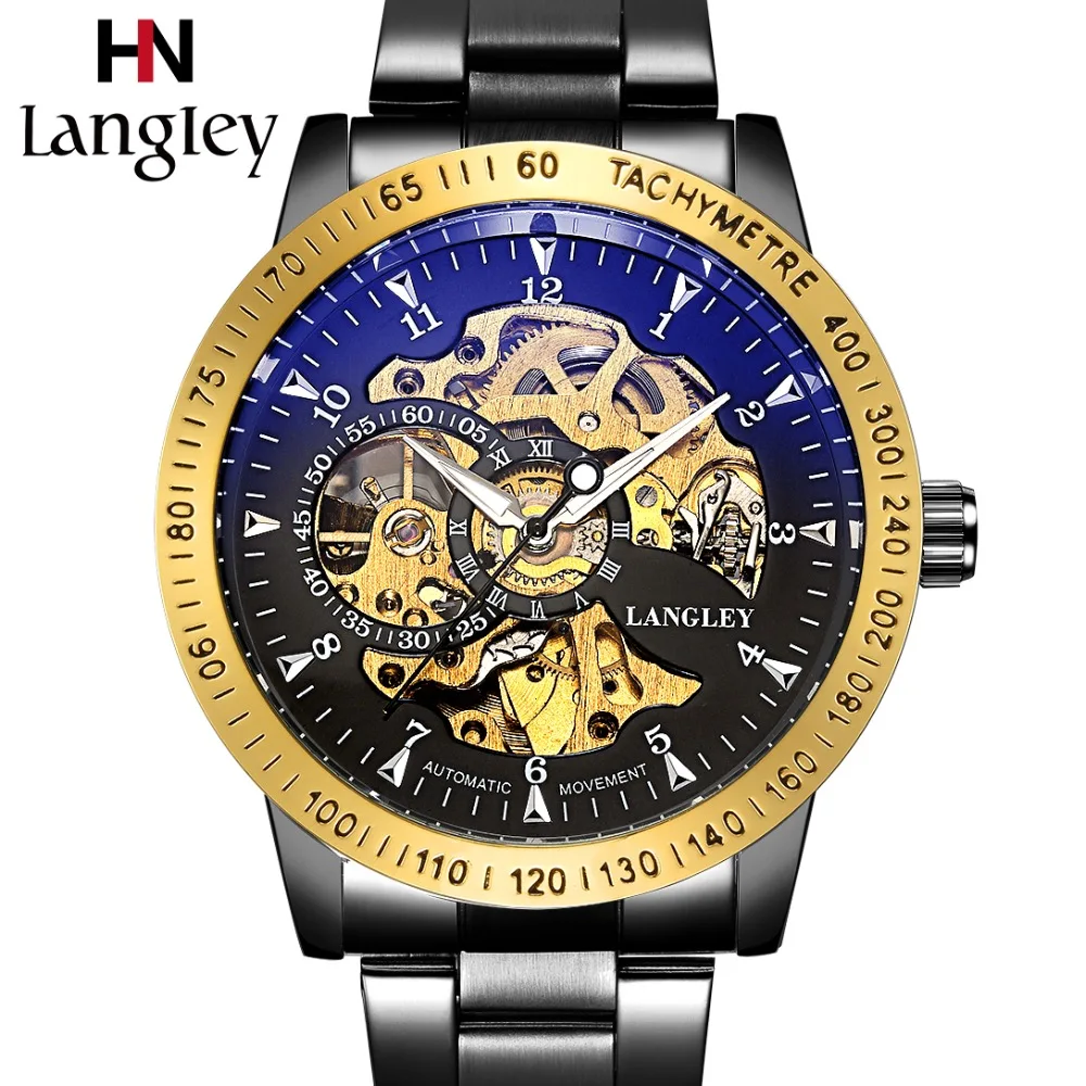 Часы LANGLEY мужские автоматические механические из нержавеющей стали|clock brand|clock