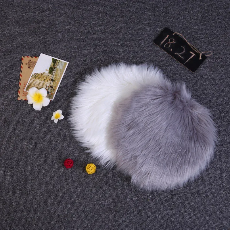 Rug Round Faux Fur Chair Cover Seat Cushion Area Rug  for Living Room Bedroom Sofa Dormitory Home Decor 13.7 Inch