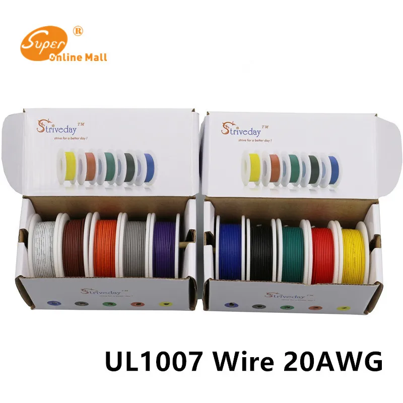 

60m/box 196ft UL 1007 20AWG 10 color Mix box package Electrical Wire Cable Line Airline Copper PCB Wire 21/0.14TS OD 1.8MM