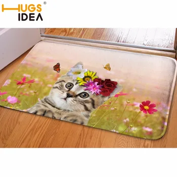 

HUGSIDEA Flannel carpet Doormat Mat Kitchen Carpets Cute Cat Animal Designer Bathroom Non-slip Mat Rectangle Living Room Carpet