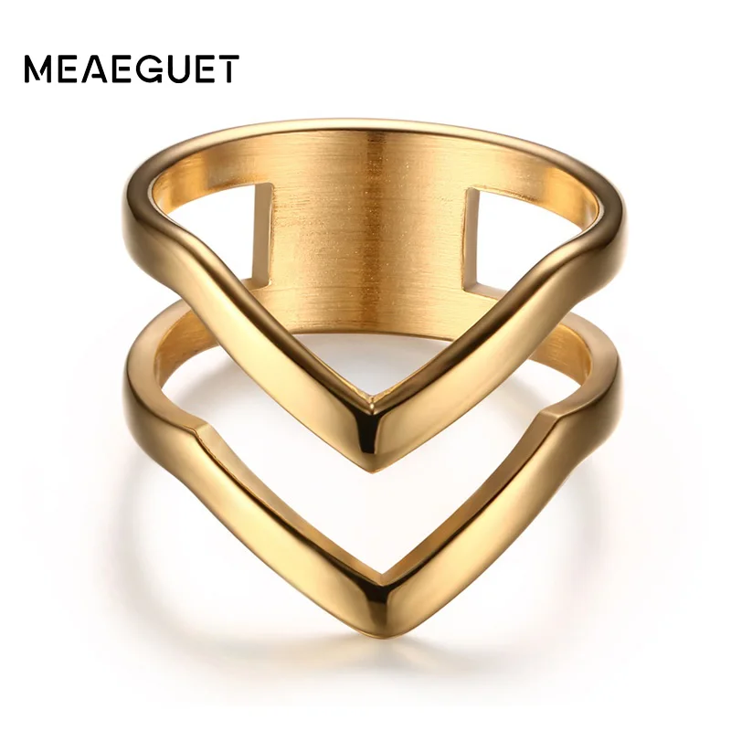 

Ring for Women Gold Color Stainless Steel Exquisite Shiny Polished Double Chevron V Shape Knuckle Ring